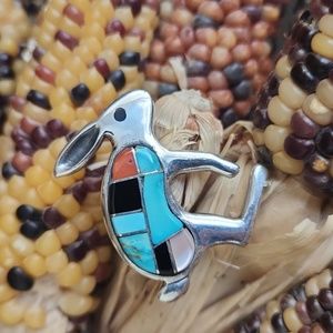 Adorable Vintage Native American Multi-stone Indian Jackrabbit Pin 🐇💙